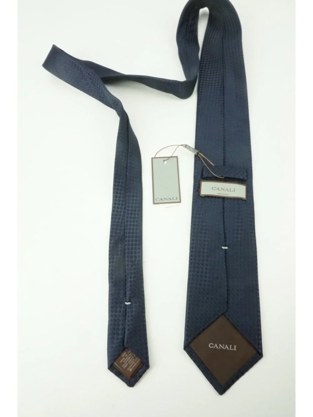 Canali Solid Navy Blue Jacquard Circular Silk Tie Brand New With Tags